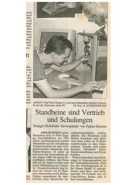 Archivbild von TTG: 2000 wurde die TTG Daten- und Bürosysteme GmbH aus Dingelstädt wurde zum autorisierten und TSC-Qualified-Partner von Fujitsu.