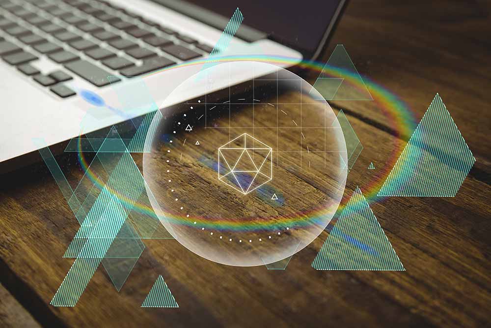 Visualisierung von Quantencomputing und kryptografischen Verfahren im Kontext der Post-Quanten-Kryptografie.